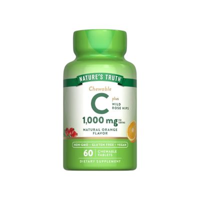 Imagen 1 del producto VITAMINA C 60 TABLETAS MASTICABLES + FRUTOS DE ROSA SILVESTRE 1000MG - NATURE'S TRUTH