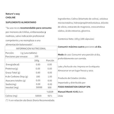 Imagen 2 del producto COLINA 500MG 100 CAPSULAS NATURE S WAY