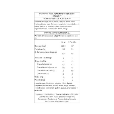 Imagen 2 del producto MANTEQUILLA DE ALMENDRAS CRUNCHY 500GR OSTROVIT