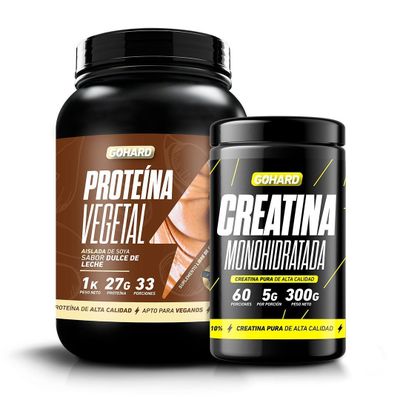 PACK PROTEÍNA VEGETAL DULCE DE LECHE + CREATINA MONOHIDRATADA 300GR SIN SABOR - GOHARD