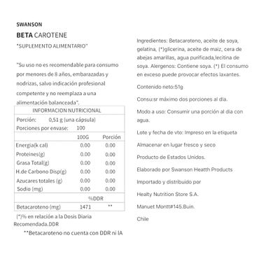 Imagen 2 del producto BETACAROTENO 25000 IU 100 SOFTGEL SWANSON