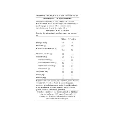 Imagen 2 del producto MANTEQUILLA DE MANI CON MIEL 500GR OSTROVIT