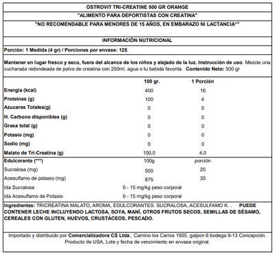 Imagen 2 del producto CREATINA MONOHIDRATADA 500GRS ORANGE - OSTROVIT