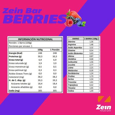 Imagen 2 del producto BARRA DE PROTEINA ZEIN BAR BERRIES 100GR - ZEIN