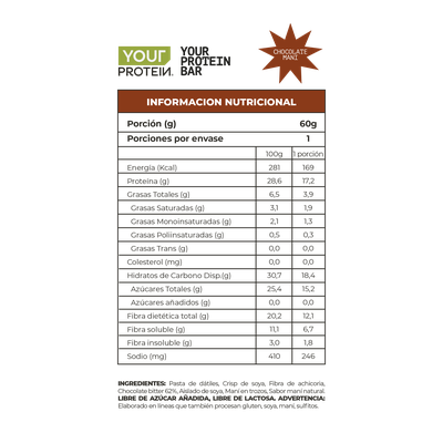 Imagen 2 del producto PACK 16 BARRAS YOUR PROTEIN BAR VEGAN CHOCOLATE MANI - YOUR PROTEIN