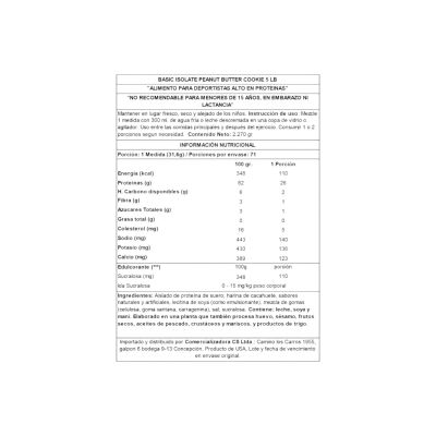 Imagen 2 del producto PROTEINA WHEY ISOLATE 5LBS PEANUT BUTTER COOKIE - BASIC