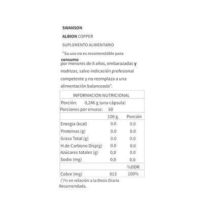 Imagen 2 del producto ALBION COPPER 2MG 60 CAPSULAS SWANSON