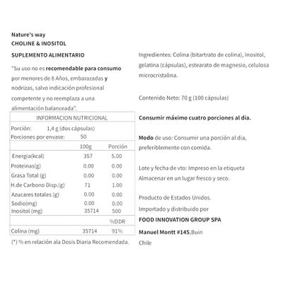 Imagen 2 del producto COLINA INOSITOL 500MG 100 CAPSULAS NATURE S WAY