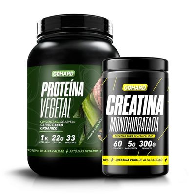 PACK PROTEÍNA VEGETAL CACAO ORGANICO + CREATINA MONOHIDRATADA 300GR SIN SABOR - GOHARD