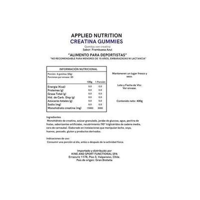Imagen 2 del producto CREATINA EN GOMITAS 20 SERVICIOS 400GR BLUE RASPBERRY - APPLIED NUTRITION