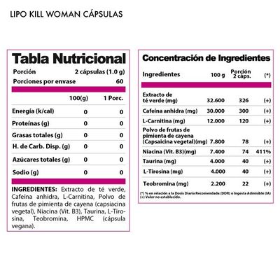 Imagen 2 del producto Termogénico Lipo Kill Mujer 120 cápsulas Winkler Nutrition