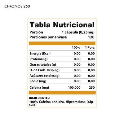 Imagen 2 del producto Cafeina anhidra Chronos 250 mg 120 cápsulas