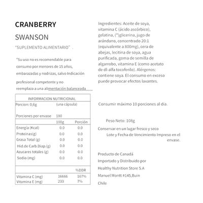 Imagen 2 del producto CRANBERRY 20 1 180 SOFTGELS SWANSON