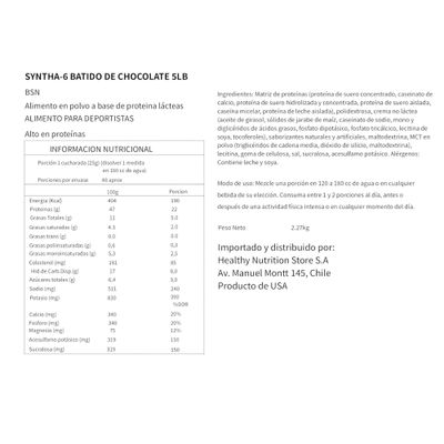 Imagen 2 del producto PROTEINA WHEY SYNTHA-6 48 SERVICIOS CHOCOLATE MILKSHAKE - BSN