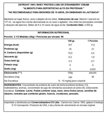 Imagen 2 del producto 100% Whey Protein 2000gr Strawberry Cream - Ostrovit