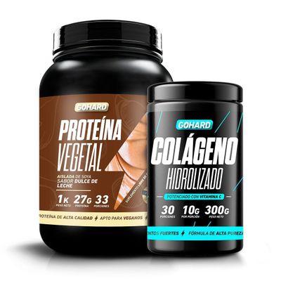 PACK PROTEINA VEGETAL DULCE DE LECHE + COLAGENO HIDROLIZADO SIN SABOR - GOHARD