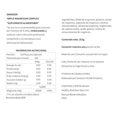 Imagen 2 del producto TRIPLE MAGNESIUM COMPLEX 400MG 300 CPS VEGANAS SWANSON