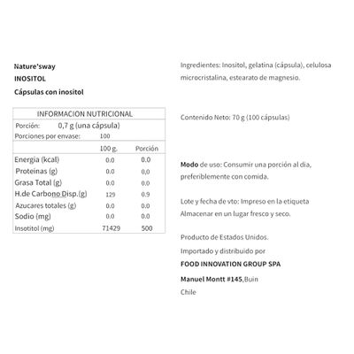 Imagen 2 del producto INOSITOL 500MG 100 CAPSULAS NATURE S WAY
