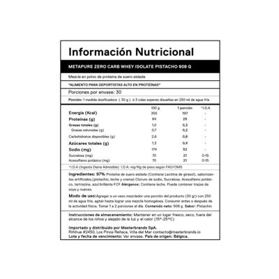 Imagen 2 del producto PROTEINA METAPURE ISO WHEY ZERO PISTACHO 908GR - QNT