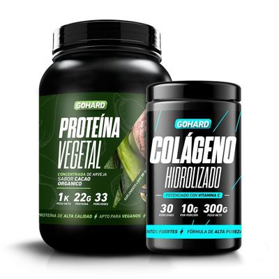 PACK PROTEINA VEGETAL CACAO ORGANICO + COLAGENO HIDROLIZADO SIN SABOR - GOHARD