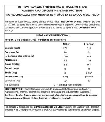 Imagen 2 del producto 100% Whey Protein 2000gr Hazelnut cream - Ostrovit