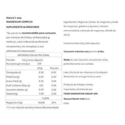 Imagen 2 del producto MAGNESIUM COMPLEX 100 CAPSULAS NATURE S WAY