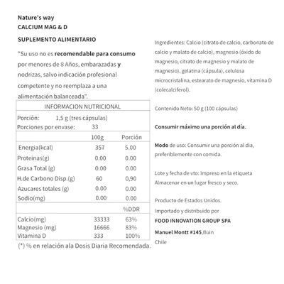 Imagen 2 del producto CALCIO MAGNESIO Y VITAMINA D COMPLEX 100 CAPSULAS NATURE S WAY