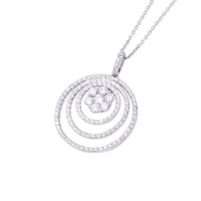 Imagen 2 del producto Collar Oro Blanco 18kt Tres Círculos y Flor Diamantes 105 Pts