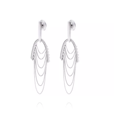 Imagen 1 del producto Aros Oro Blanco 18kt Colgantes Cadenas y Diamante de 28 pts