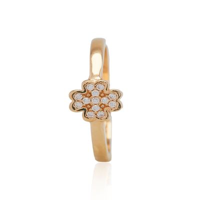 Anillo de Oro 18kt Flor 4 Hojas Circón