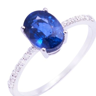 Imagen 2 del producto Anillo Oro Blanco 18kt Riel Diamantes 14 Pt Zafiro 1,48 Pt