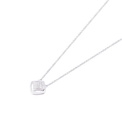 Collar Oro Blanco 18kt Cuadrado y Diamantes 12 Pts