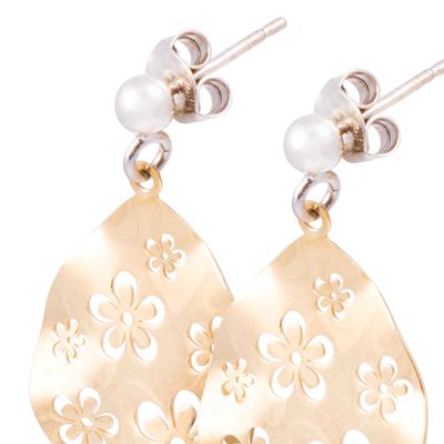 Imagen 2 del producto Aros Plata Esterlina 925 Gota con Flor Revestido en Oro 18kt