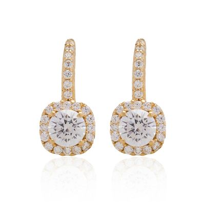 Aros de Oro 18kt Circon Cuadrado Circonita