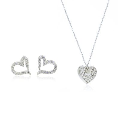 Conjunto Corazones en Rosa Plata Esterlina 925