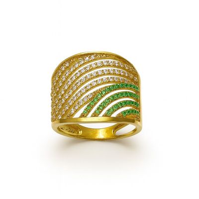 Imagen 2 del producto Anillo Oro Amarillo 18kt Ondas Circonitas-Esmeraldas
