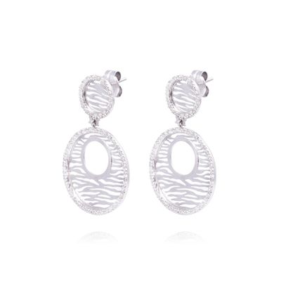 Aros Oro Blanco 18kt Dos Círculos Diamantes 1,38 Qlts
