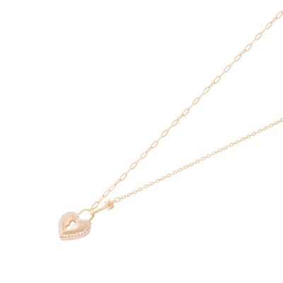 Collar Revestido en Oro 18kt Corazón Candado Circonita