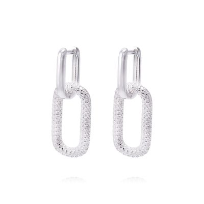 Imagen 1 del producto Aros de Plata Esterlina Diseño Rectangular Link Circón