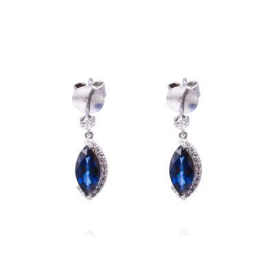 Aros Oro Blanco 18kt Diamantes 14 Pts y Zafiro 1,25 Qlts