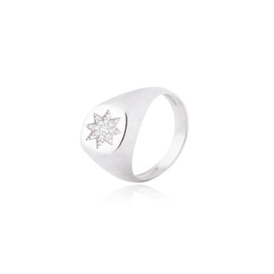 Anillo de Plata Esterlina 925 Sello Estrella Circon