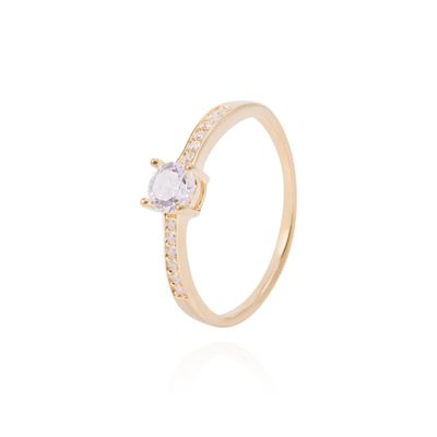 Anillo de Plata Esterlina Solitario-Revestido en Oro de 18kt