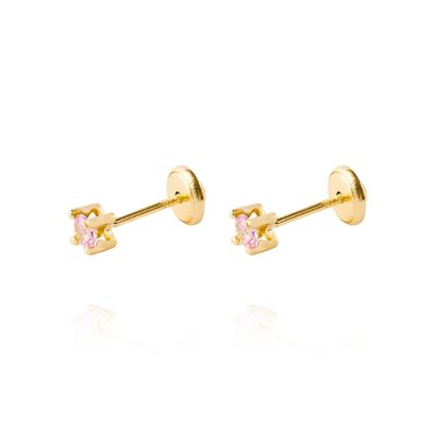 Aros de Oro 18kt Piedra Rosa de Francia de 3mm