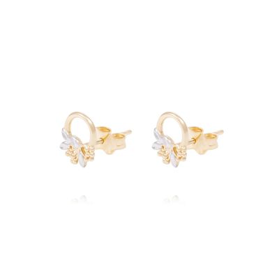 Aros de Oro 18Kt Circulo Flor Bicolor