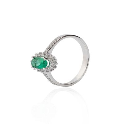 Anillo Oro Blanco 18kt Diamantes 19 Pts y 23 Pts Esmeralda