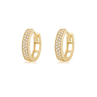 Aros de Oro Amarillo 18kt Argollas Doble Riel Circonita