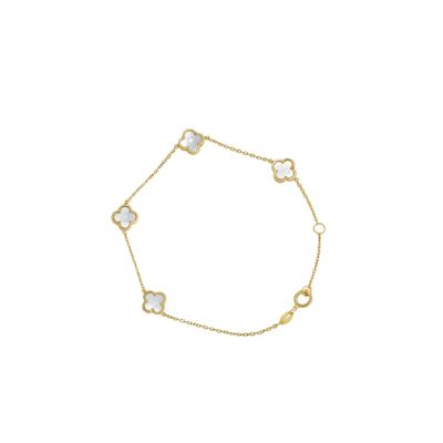Pulsera Oro Amarillo 18kt Cinco Trébol Nacar