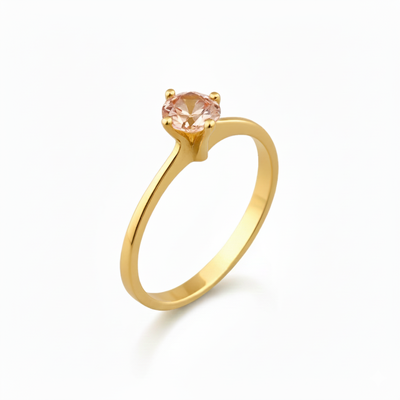 Anillo Oro 18kt Solitario Clásico Circonita Rosa