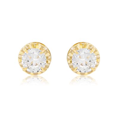 Aros de Oro 18kt Chatón de Circon Circonita 5mm