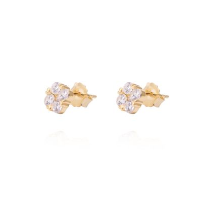 Aros Revestidos en Oro 18kt Flor Cuatro Circones